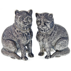 Pair of Good Quality Sterling Silver Cat Salt and Pepper