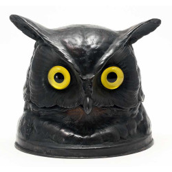 Bronze Victorian Style Owl Inkwell Statue with Glass Eyes