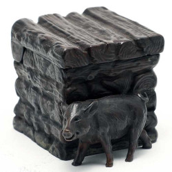 Bronze Copy of a Novelty Victorian Pig and Pigsty Inkwell Statue