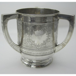 Victorian Silver Loving Cup with Three Squared Engraved Handles (1892)