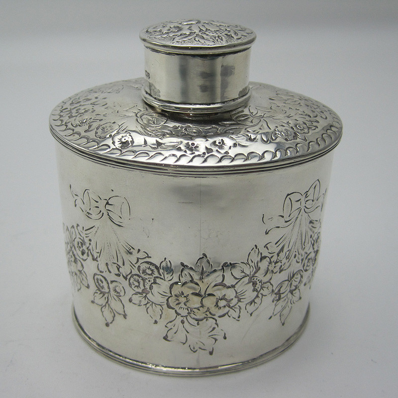 Oval Decorative Victorian Silver Tea Caddy