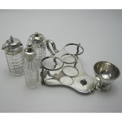 Charming Victorian Three Bottle Silver and Cut Glass Cruet Set