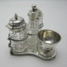 Charming Victorian Three Bottle Silver and Cut Glass Cruet Set (1859)