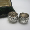 Decorative Boxed Pair of Circular Victorian Silver Napkin Rings
