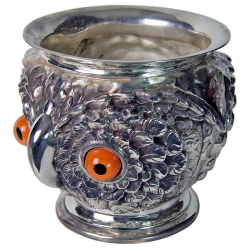 Victorian Style Silver Plate Owl Jardiniere or Ice Pail