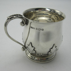 Silver Christening Mug with Bauluster Shape Cut Card Floral Decoration
