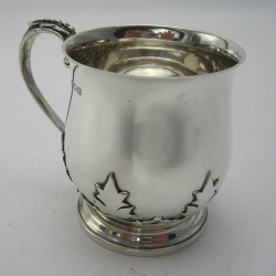 Silver Christening Mug with Baluster Shape Cut Card Floral Decoration