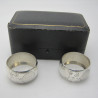 Boxed Pair of Victorian Barrel Shape Silver Aesthetic Movement Napkin Rings