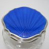 Beautiful Silver and Dark Blue Gilloche Enamel Dressing Jar