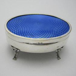 Attractive Silver and Blue Guilloche Enamel Jewellery or Trinket Box (1917)