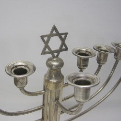 English Silver Hannukah Lamp with Nine Oil Capitals