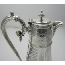 English Victorian Silver Plated Claret Jug with Grape and Vine Spout