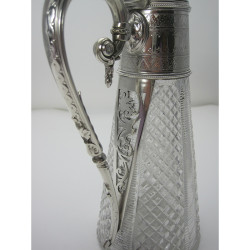 English Victorian Silver Plated Claret Jug with Grape and Vine Spout
