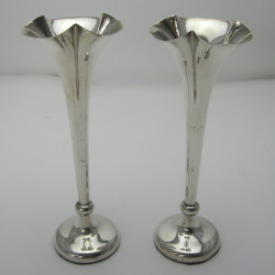 Pair of Silver Trumpet Shaped Flower Vases (1902)