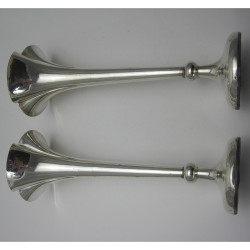 Pair of Silver Trumpet Shaped Flower Vases