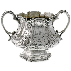 Large Antique Silver Victorian Sugar Bowl with Scroll Handles