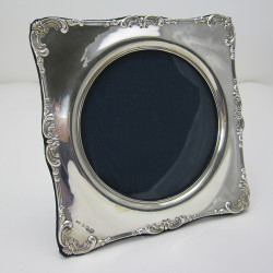 Edwardian Square Silver Photo Frame with Circular Window (1906)