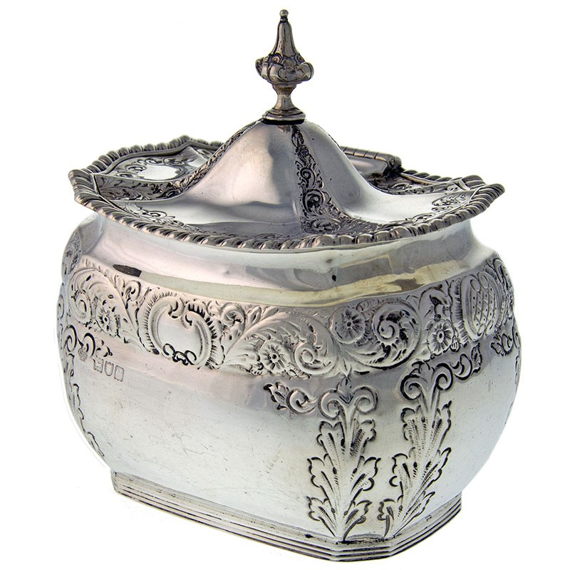 Late Victorian Decorative Antique Silver Tea Caddy
