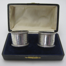 Boxed Pair of Good Quality Circular Victorian Silver Napkin Rings (1899)