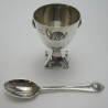 Good Quality Boxed Silver Egg Cup and Spoon with Applied Floral Motifs