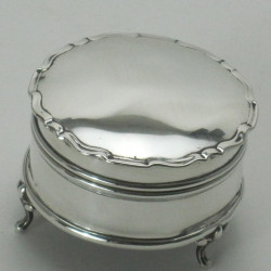 Small Circular Silver Jewellery or Trinket Box on Three Scroll Feet