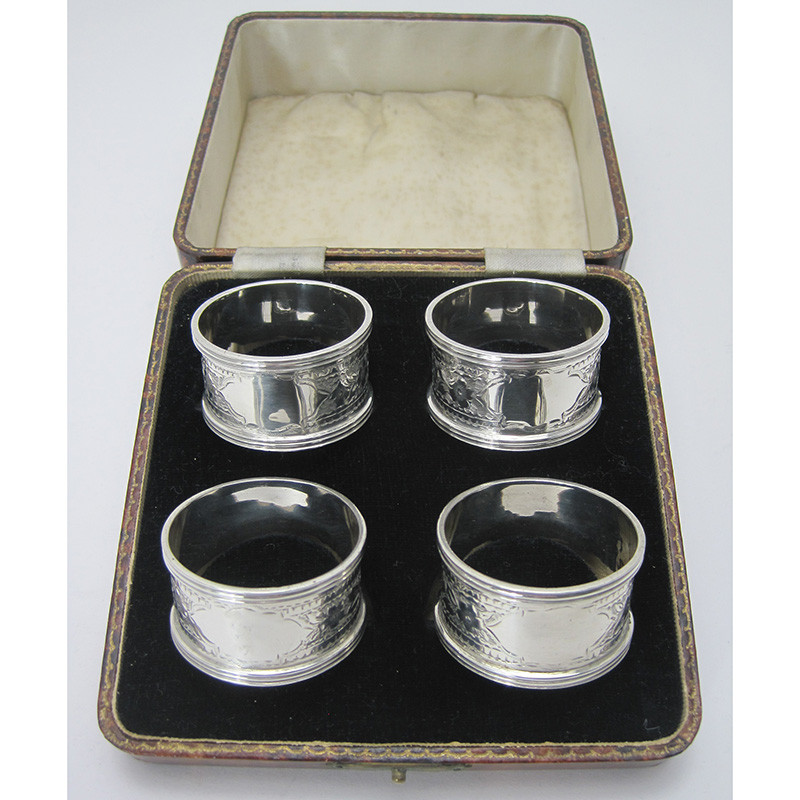 Set of Six Russian Napkin Rings with Hand-Painted Floral