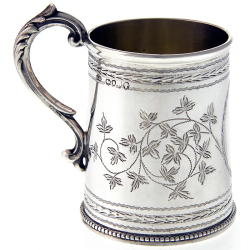 Victorian Silver Christening Mug with Scroll Handle