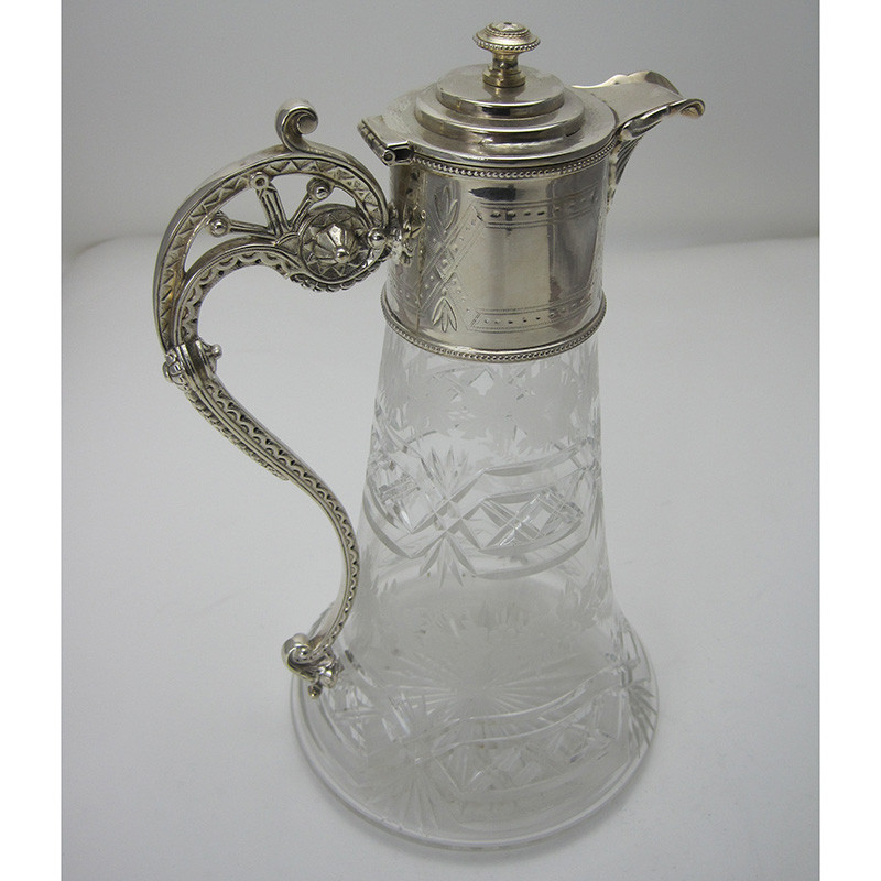 Late Victorian Silver Plated Claret Jug with Unusual Cast Scroll Handle (c.1890)