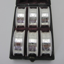 Pretty Red Velvet Lined Boxed Set of 6 Victorian Silver Plated Napkin Rings (c.1890)