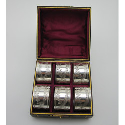 Pretty Late Victorian Boxed Set of 6 Silver Plated Napkin Rings (c.1890)