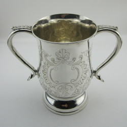 Large Old Sheffield Plate Trophy or Cup with Two Leaf Capped Scroll Handles
