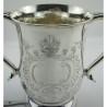 Large Old Sheffield Plate Trophy or Cup with Two Leaf Capped Scroll Handles