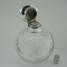 Edwardian Silver Top Perfume Bottle with Hinged Embossed Garland and Bow Pattern Lid