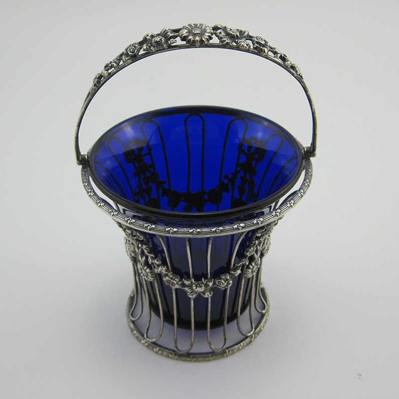 Chester Silver Edwardian Sugar Basket with Cast Floral Swing Handle (c.1900)