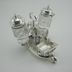 Victorian Cast Novelty Silver Plated Cruet Set With Standing Donkey (c.1880)