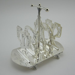 Novelty Gothic Style Victorian Silver Plated Toast Rack (c.1880)