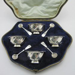 Unusual Boxed Set of Four Victorian Irish Silver Salts