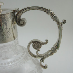 Beautiful Victorian Silver Plated Glass Body Claret Jug Engraved with Foliage and Flowers