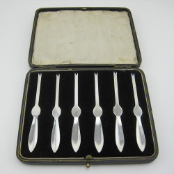 Unusual Boxed Set of Six Silver Lobster or Crab Picks (1923)