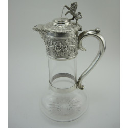 Fine Victorian Silver Claret Jug with Hinged Lid Lion and Shield Finial
