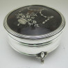 Silver and Tortoiseshell Jewellery or Trinket Box in Cylindrical Form