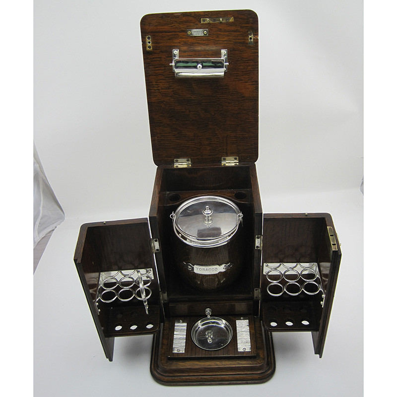 Unusual Victorian Oak and Silver Plated Cigar or Tobacco Locking Box