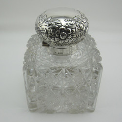 Large Goliath Victorian Silver and Cut Glass Square Ink Bottle