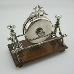 Unusual Late Victorian Novelty Oak and Silver Plated Table Bell (c.1895).