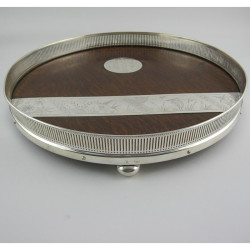 Unusual Aesthetic Movement Oak and silver Plated Gallery Tray or Salver