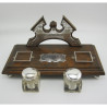 Unusual Late Victorian Oak and Silver Plated Two Bottle Inkstand