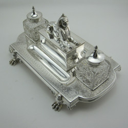 Good Quality Victorian Walker & Hall Silver Plated Large Desk Inkstand