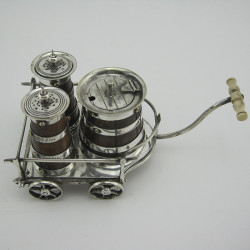 Victorian Oak and Silver Plated Barrow Form Condiment Set (c.1895)