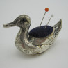Very Well Modelled Silver Duck Pin Cushion with Glass Eyes (1921)