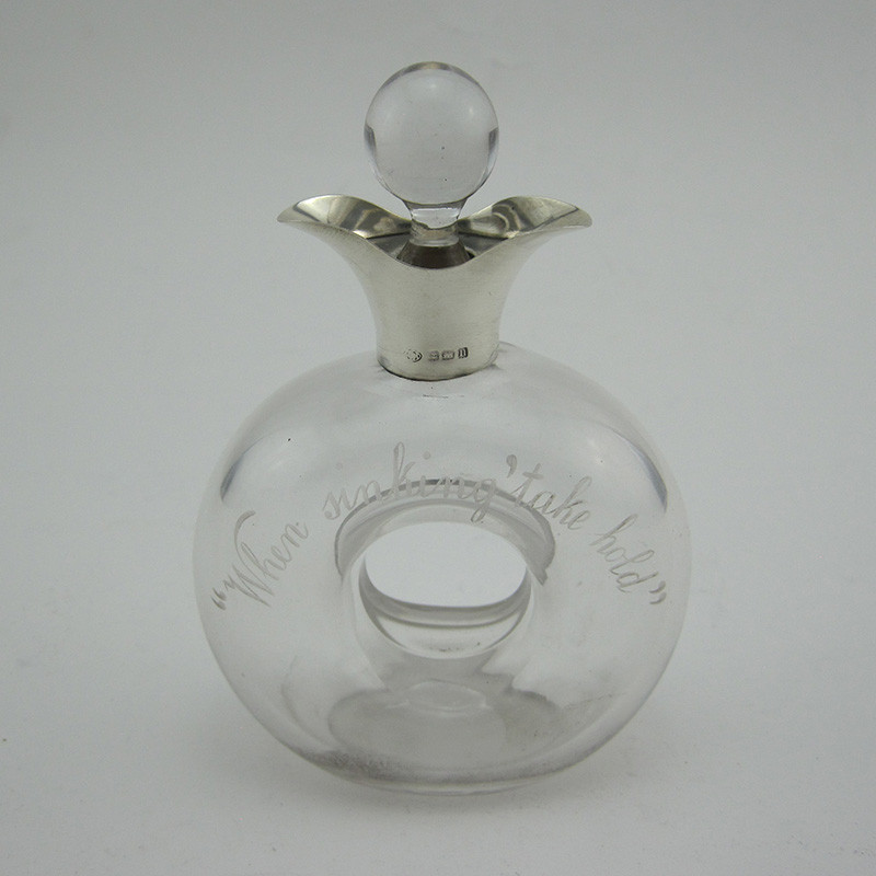 Unusual Novelty Silver and Glass Whiskey Noggin Decanter (1912)